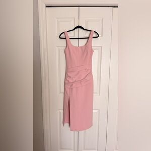 Finders Keepers Pastel Pink Midi Sheath Dress with Side Slit